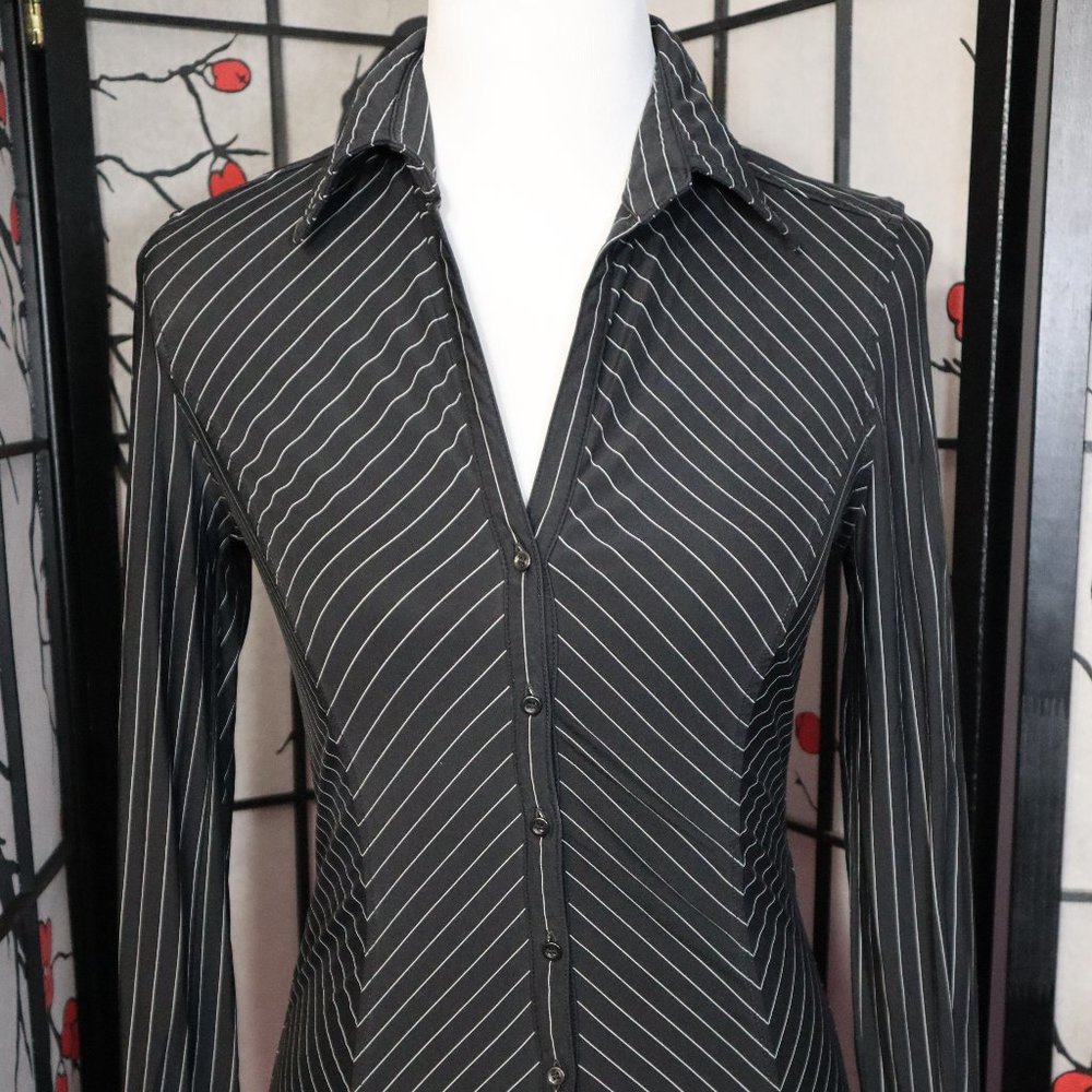 Express Black with White Pinstripes Long Sleeve Dress Shirt
